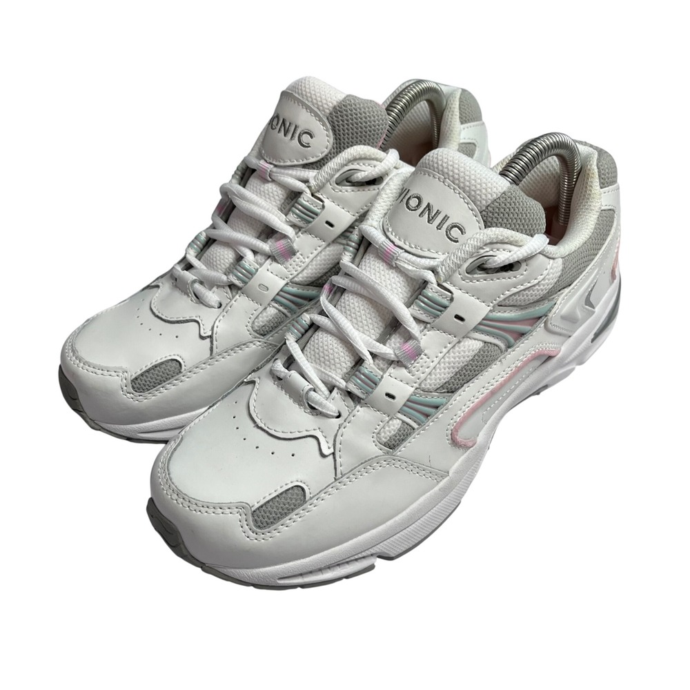 Vionic 23WALK Womens White Grey Pink Leather Mesh Walking Shoes Sneakers Size 8